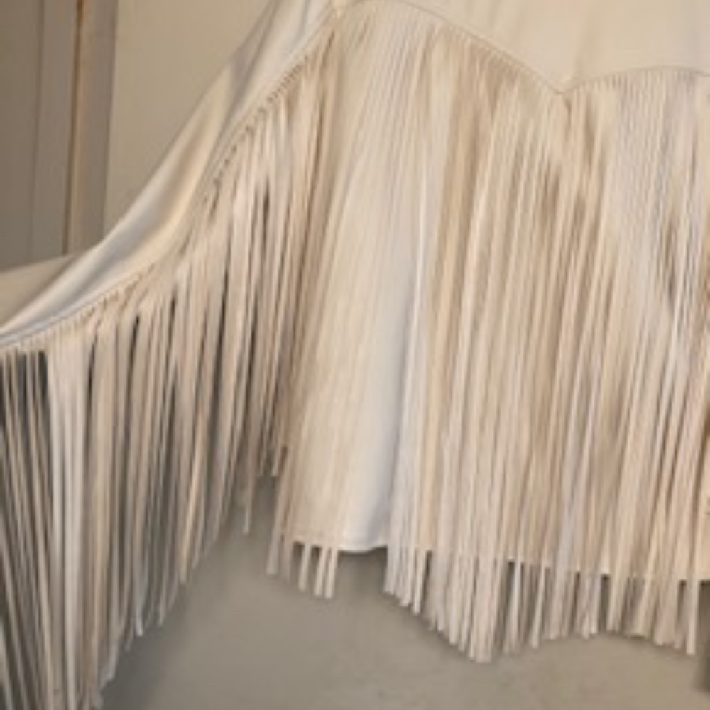 White faux leather fringe jacket